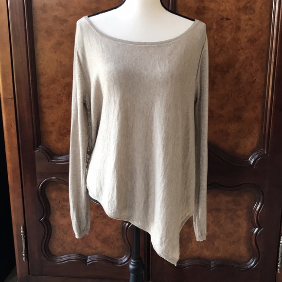 27 Miles Malibu Silk/Cashmere Asymmetrical Sweater / Knit Front/Lace Back - Picture 2 of 7